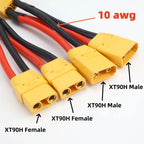 XT90 3-Way Y Splitter Parallel Battery Connector Male/Female Cable Dual Extension 10AWG Silicone Wire for Battery Charger Motor
