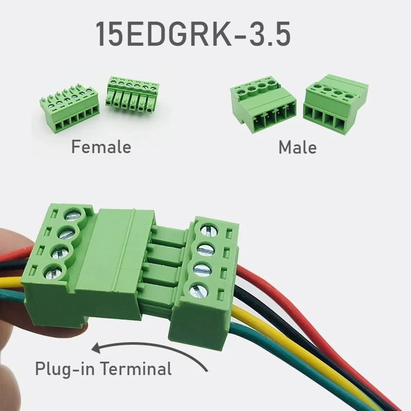 10Pairs Aerial Butt Welding Type 15EDGRK 3.5mm 2/3/4/5/6/7/8/9/10/12pin PCB Screw Plug-in Terminal Block Male+Female Socket