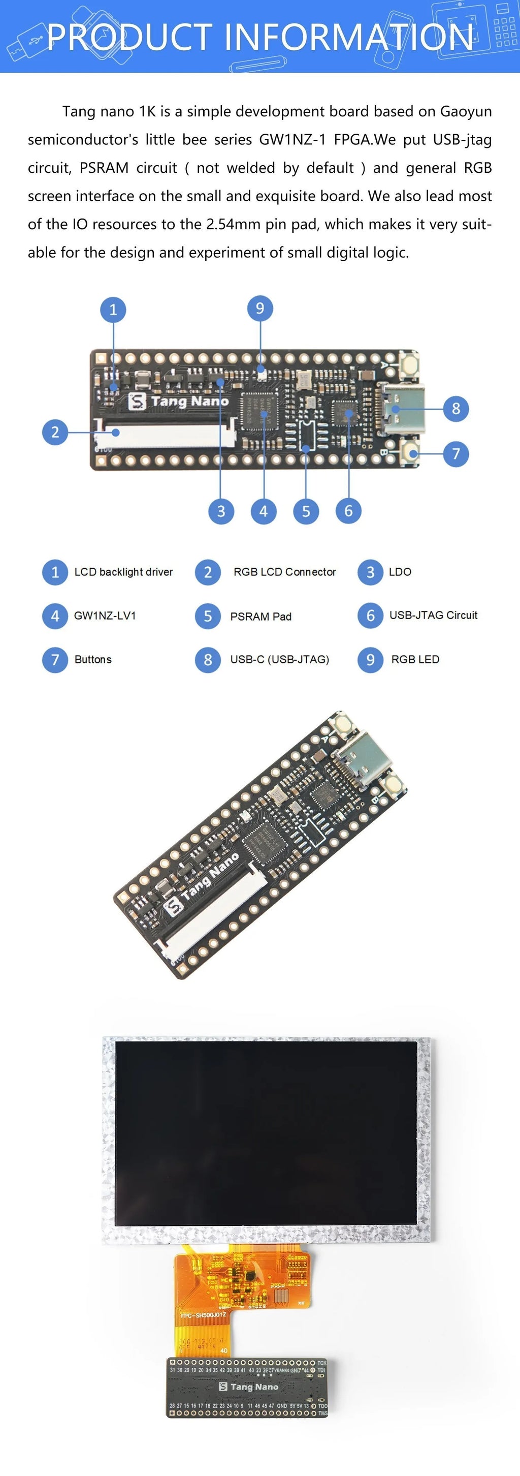 Sipeed Lichee Tang Nano Minimalist FPGA Development Board Straight Insert Breadboard