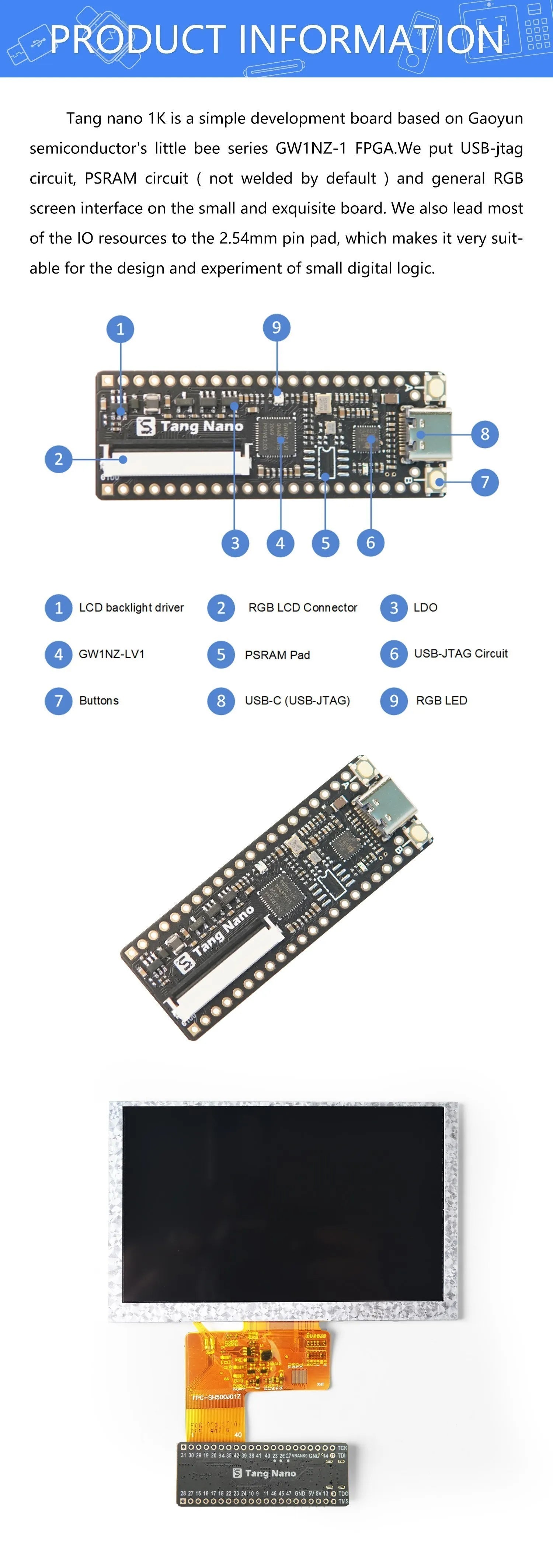 Sipeed Lichee Tang Nano Minimalist FPGA Development Board Straight Insert Breadboard