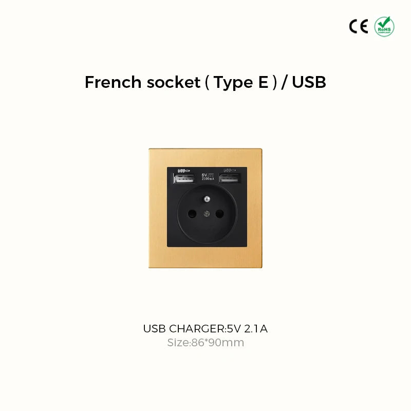 Avoir Metal Panel Toggle Switch 2 Way Gold Copper Lever Wall Power Socket European Plug Usb Type C Charging Port Lighting Dimmer