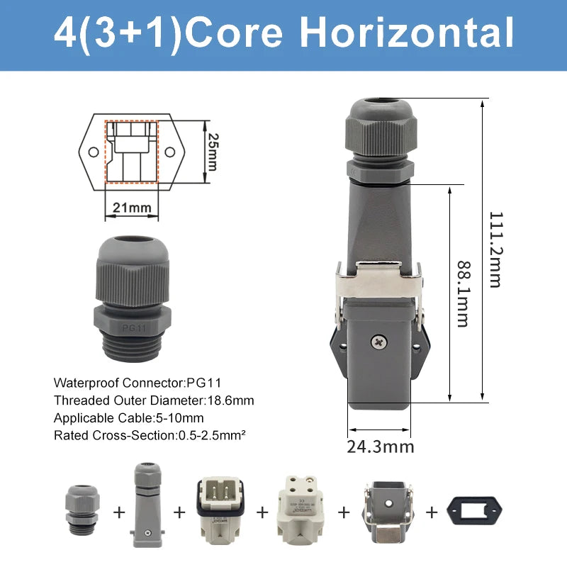 HA Heavy Duty Connector Kit 4/5/6/8 Core Pins Male&Female Insert Plug HDC-HA Rectangular Waterproof Industrial Aviation Socket