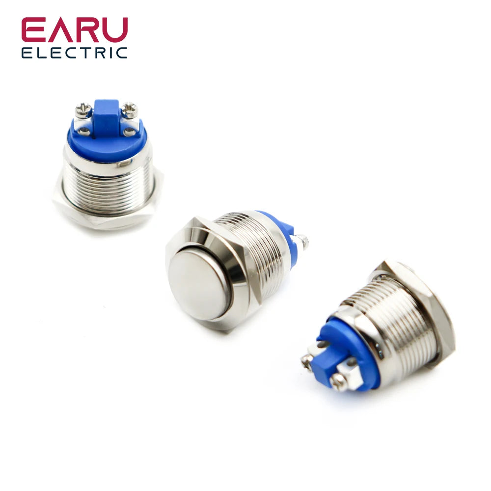 16/19mm 1NO 1NC Flat Head Waterproof Momentary Reset Metal Push Button Switch Screw Terminal Car Engine Doorbell PC Power Switch