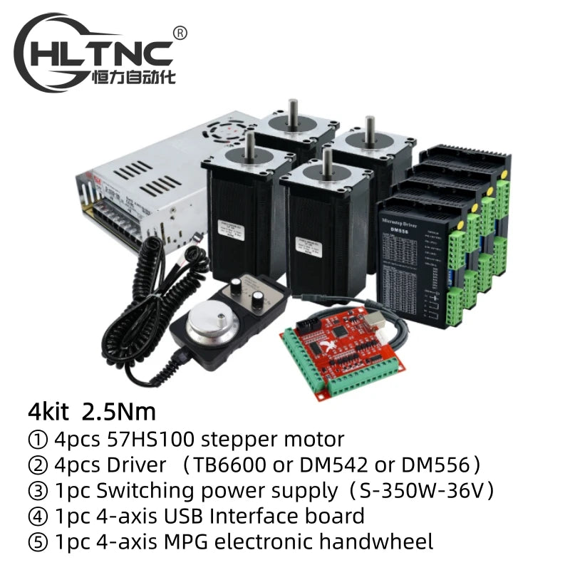 Nema 23 Stepper Motor Kit 57mm 3 4 Axis CNC Driver TB6600 DM542 DM556 & USB Mach3 Controller & 350W 36V Power PSU+5V Handwheel
