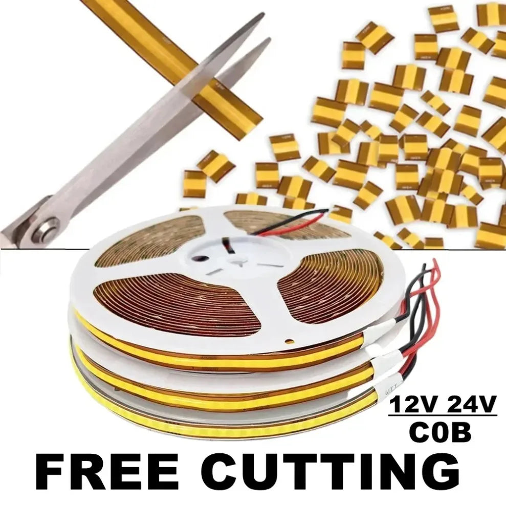 DC 12V/24V 8MM COB LED Strip Free Cut Cuttable 400LEDs/M 528LEDs/M High Density Flexible Tape Home Decoration Lighting 0.5M-10M