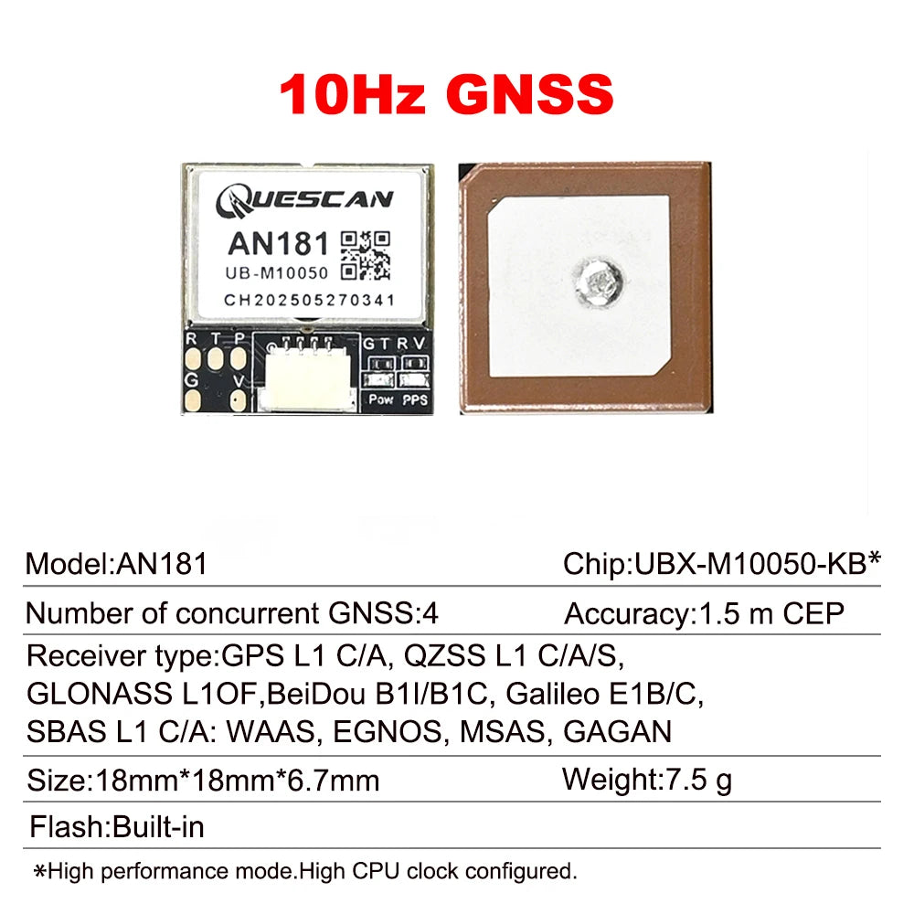 QUESCAN 18mm M10 GPS GNSS Module with Compass 25Hz GPS Galileo GLONASS BeiDou FPV Racing Car Drone Flight Controller GPS M10050