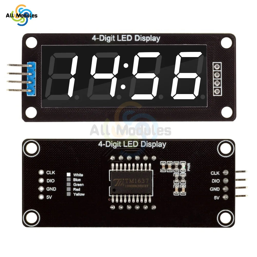 TM1637 LED Display Module for Arduino 4 Digit 7 Segment 0.56 inch Time Clock Indicator Tube Module Red Blue Green Yellow White