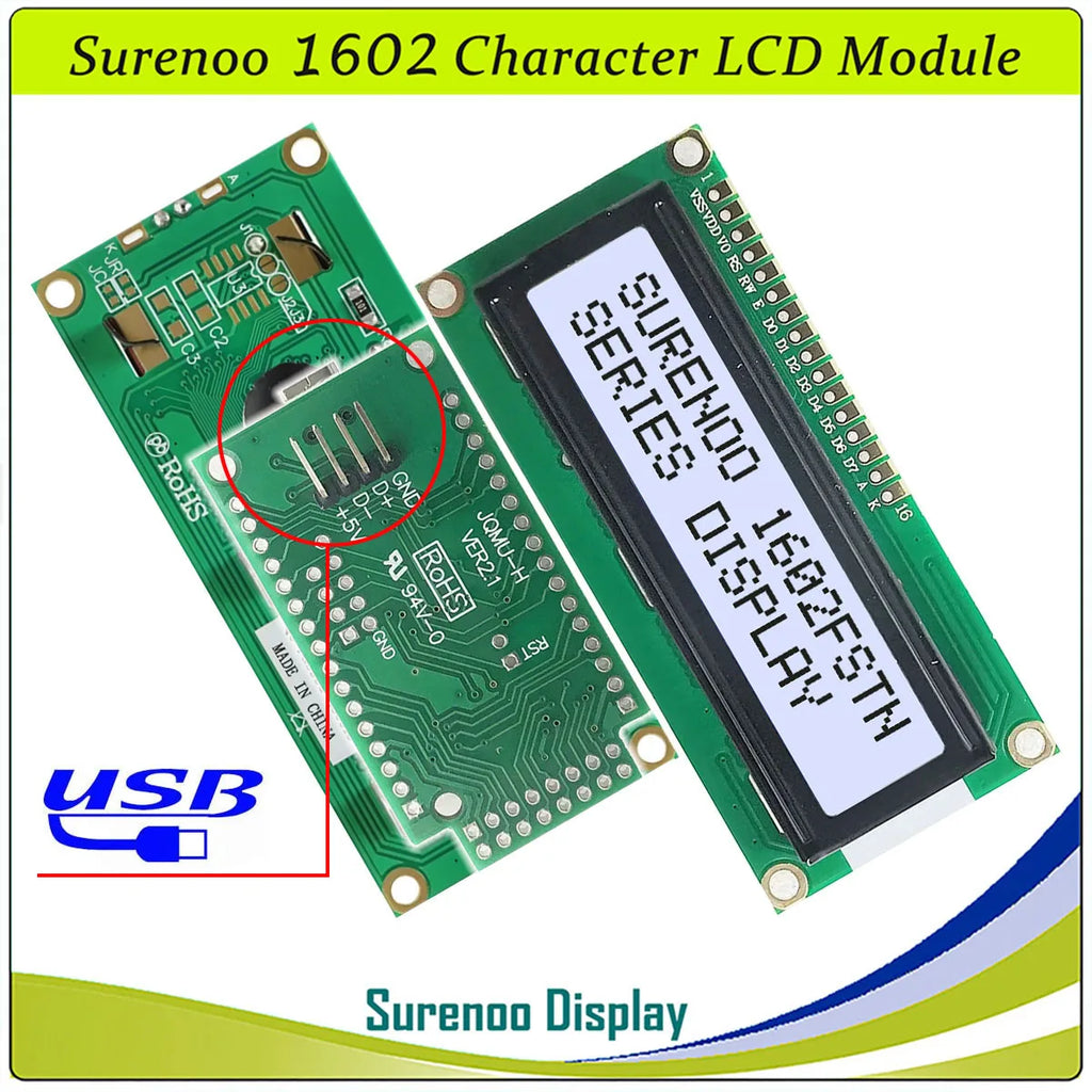 Surenoo LCD2USB USB 162 16X2 1602 Character LCD Module Display Screen Panel sutible LCD Smartie & AIDA64 for DIY PC