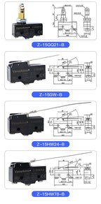 Z-15 Micro Limit switch Travel Switch Small Horizontal Roller Lever 15A 250V 1NO1NC Normally Open Normally Closed Travel Switch