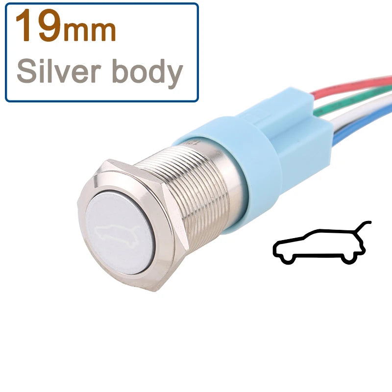 1pc 16mm/19mm Metal push button Switches for car trunk Momentary/latching 12V base 1NO 1NC with sockets