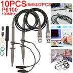 2-10PCS P6100 BNC Oscilloscope Probe Kit High Precision Scope Analyzer Alligator Clip Probes Test Leads 100MHz Oscilloscope Part