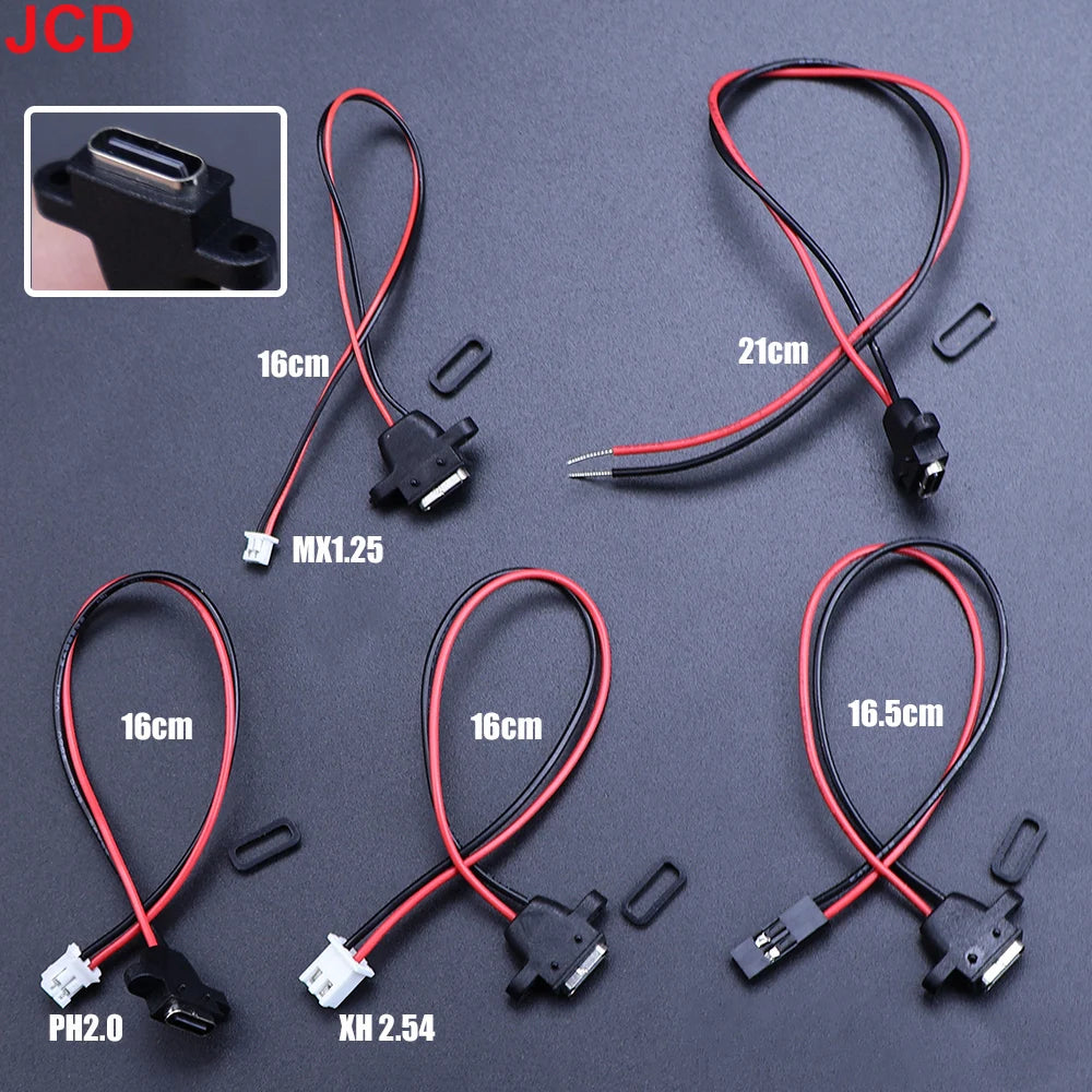 JCD 5pcs Waterproof USB Type C Connector Charging Interface Female Socket With Welding Wire MX1.25 PH2.0 XH2.54 Port