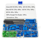 1Box KF128 KF301 PCB Screw Terminal Block Connector Kit 2.54mm 5mm Pitch 2Pin 3Pin 4Pin with Pin Header Screwdriver