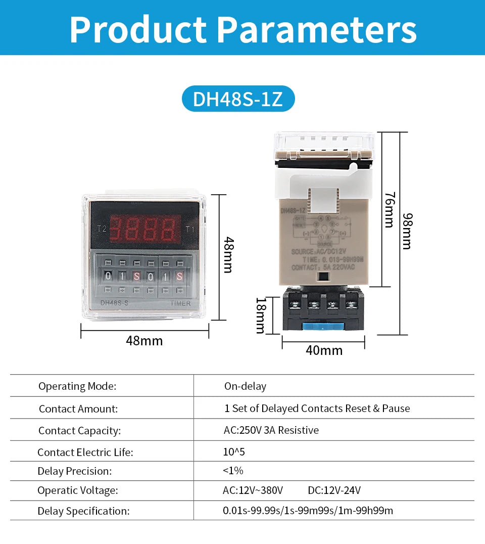 OMCH DH48S-S SPDT Timer Relay with Base DC12V/24V AC110V/220V Models DH48S-1Z/2Z DH48S-11 DH48S-S-2Z for Electrical Engineering
