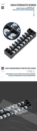 TB1503 TB2503 TB4512 Screw Terminal Block Barrier Strip 15A 25A 45A Wire Connector with Flame Retardant PC Cover for DIN Rail