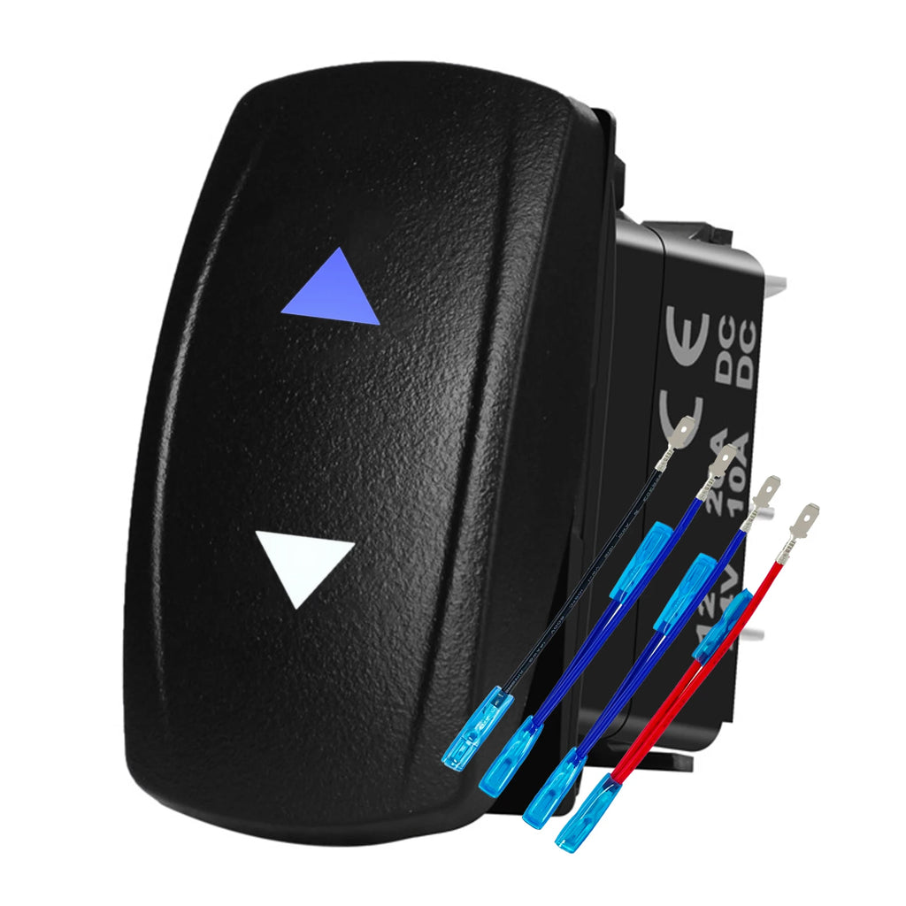 12V 24V Boat Trim Tabs Switch (ON)-OFF-(ON) Momentary Rocker Switch Waterproof Blue Light ON-OFF Toggle Switch With Harness
