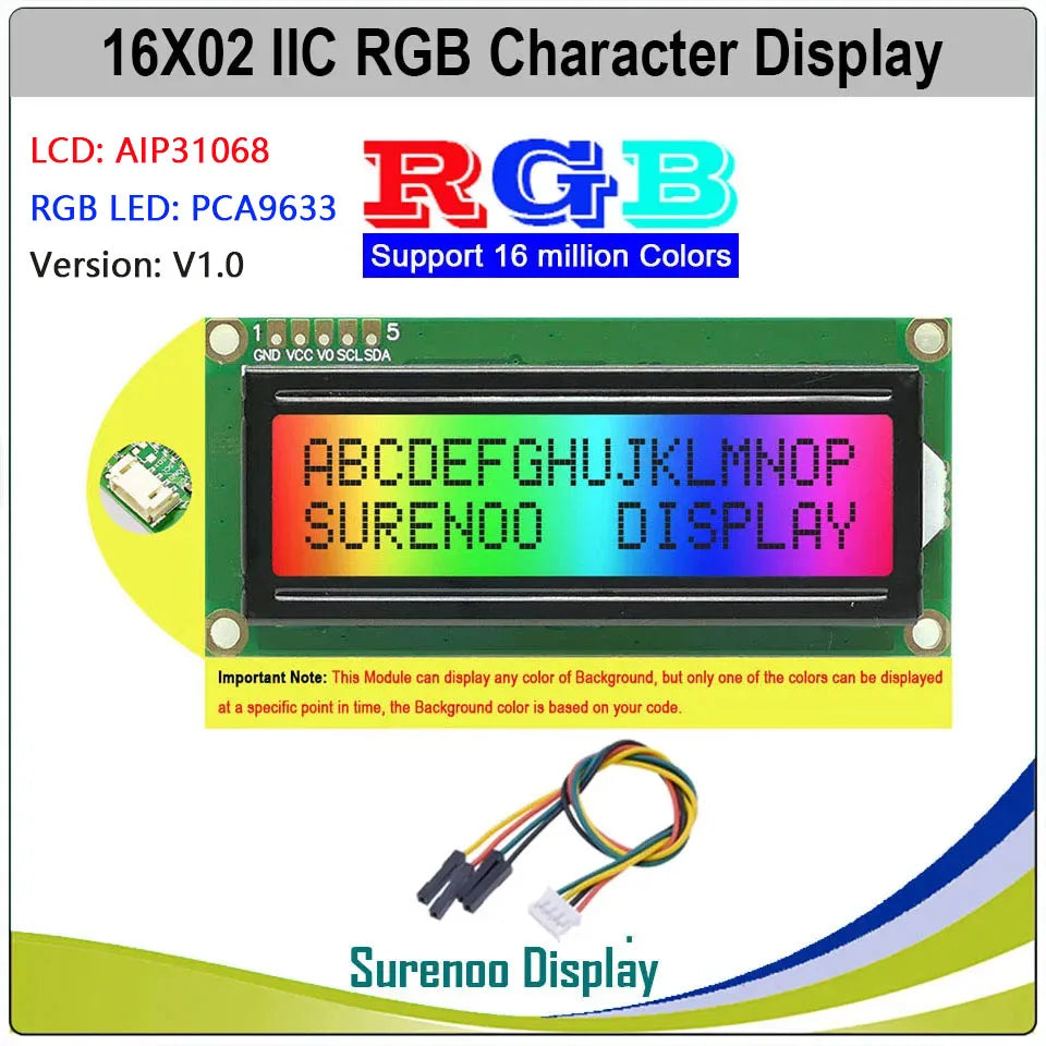 Grove 162 16X2 1602 3.3-5V Serial IIC I2C FSTN Positive Negative Character LCD Module Display Screen LCM Panel w/ RGB Backlight