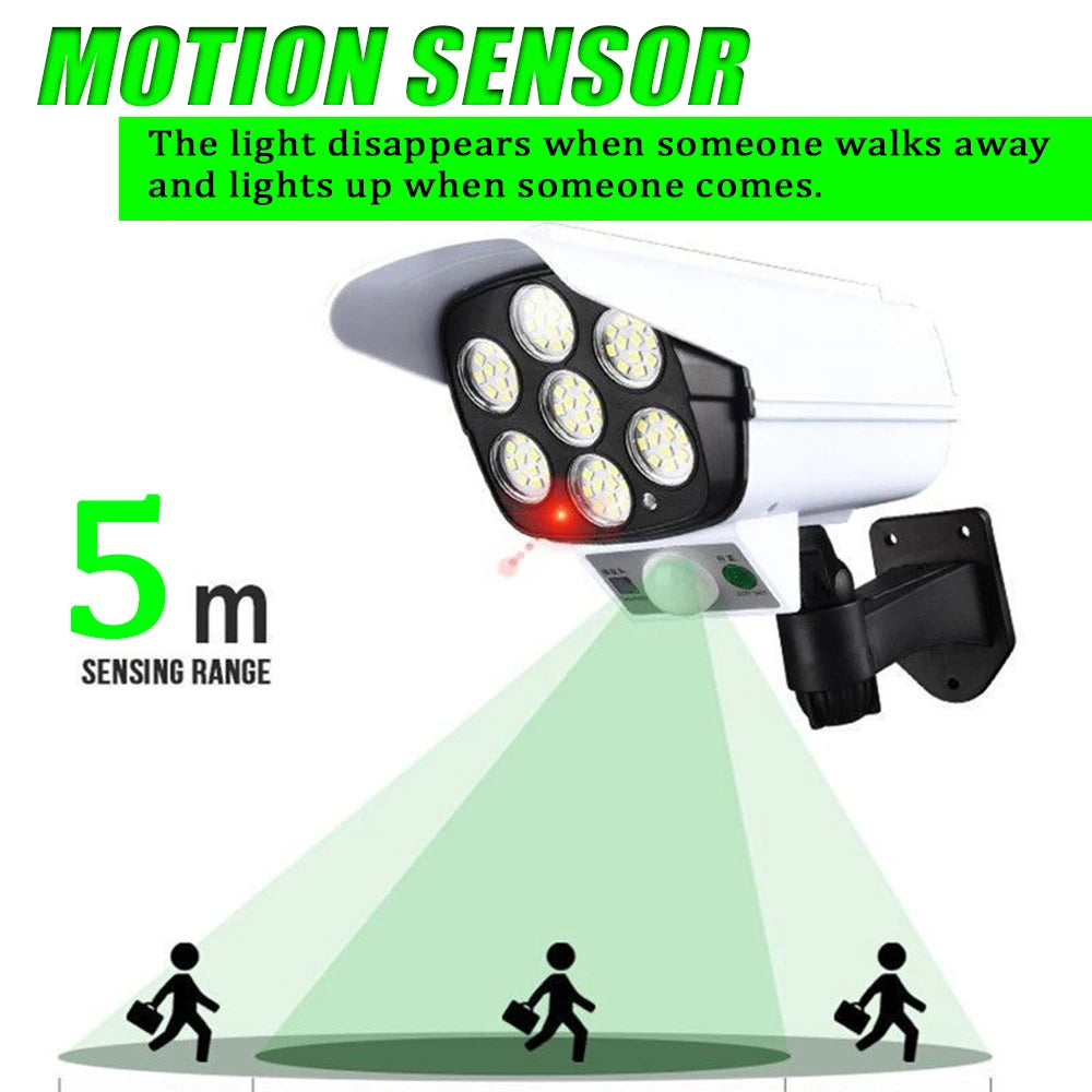 3 Modes Multi-angle Lighting High Simulation Camera Solar Surveillance Lights 77 LED/COB Outdoor Motion Sensor Wall Light