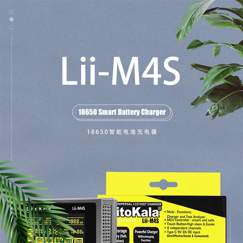 LiitoKala Lii-M4S 5V EU AU UK US Plug Battery Charger For 3.7V 18650 26650 21700 14500 18350 17500 1.2V AA AAA A C