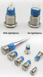 5pcs 12/16/19/22mm Metal Push Button Switch Power Waterproof IP65 Flat Circular Round LED Light Self-lock Reset 6V 12V 24V 220V