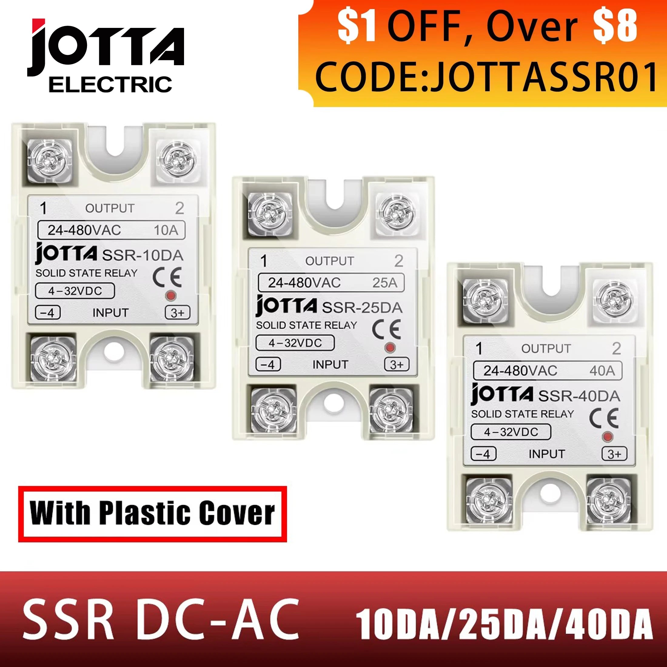 Solid State Relay Module SSR 10DA 25DA 40DA DC Control AC  Single Phase With Plastic Cover For PID Temperature Control