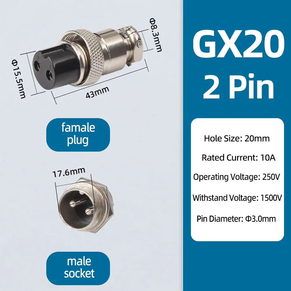GX20 Aviation Connector 2/3/4/5/6/7/8 Pin Male Female Metal Plug Socket Push Pull Cable Connector Silver Plated Co