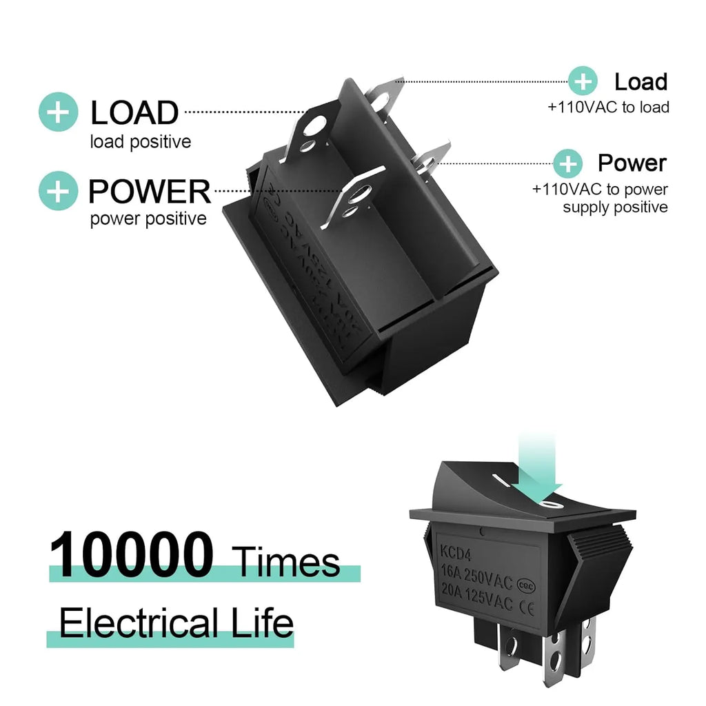 3PCS KCD4 Rocker Switch 4Pin 2 Position DPST On Off Black Mini Boat Rocker Switch 20A 125VAC 16A 250VAC Square Toggle Switches