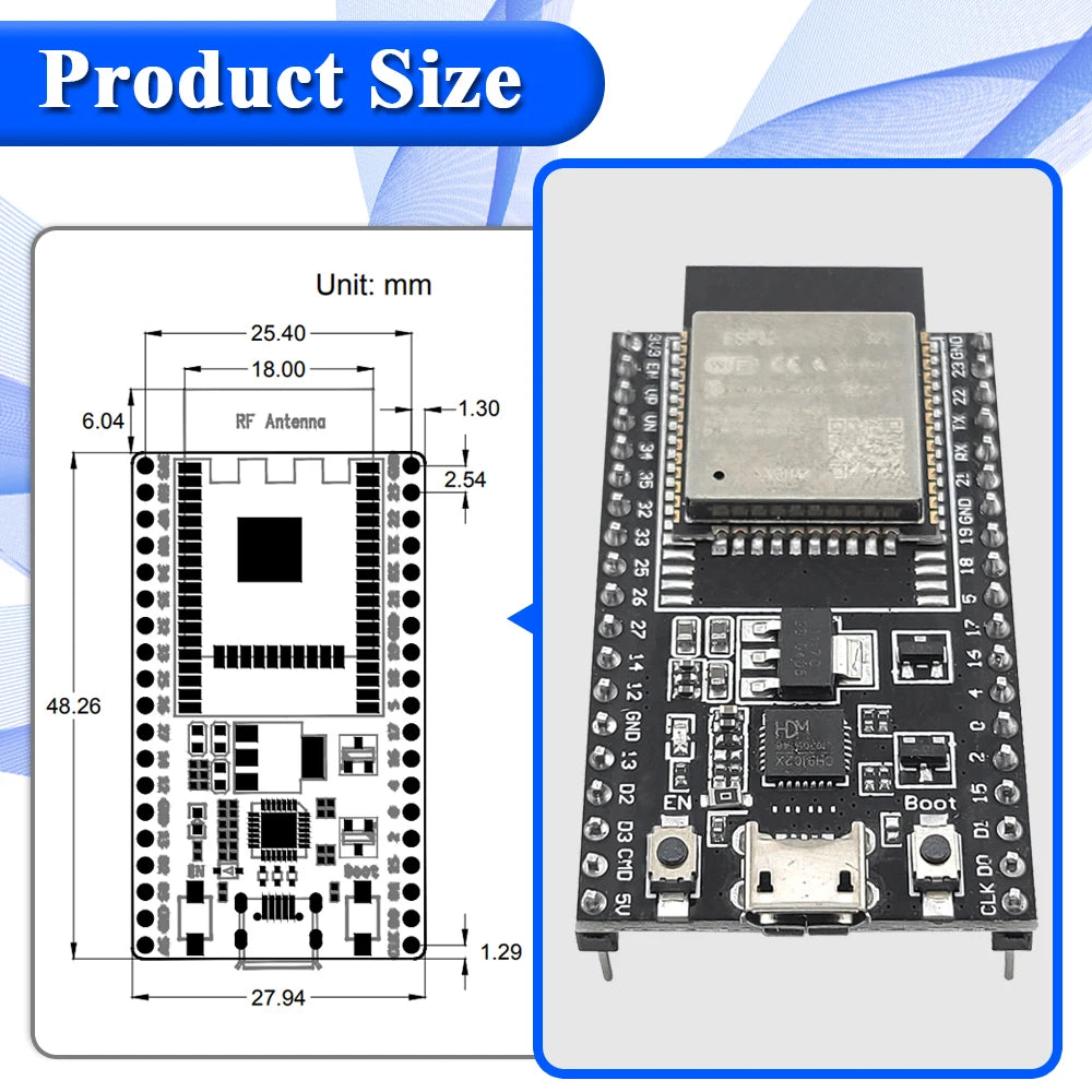 ESP32-32D Development Board with GPIO Expansion Board Kit BT Wifi Module USB Type-C 38PIN CP2102 ESP32-DevKitC ESP3232D