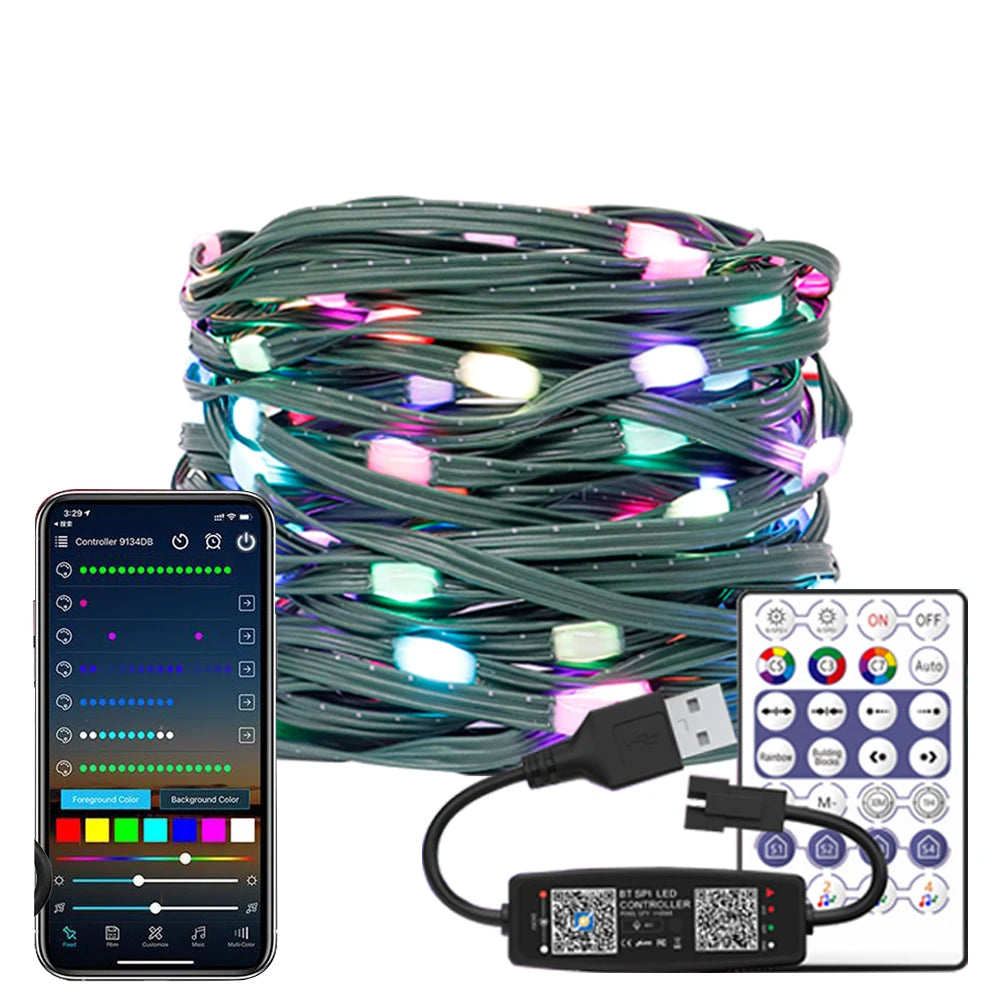 WS2812B RGBIC LED String 5M-20M Dream Color Party Christmas Lights Individually Addressable String Lights Waterproof USB DC DC5V