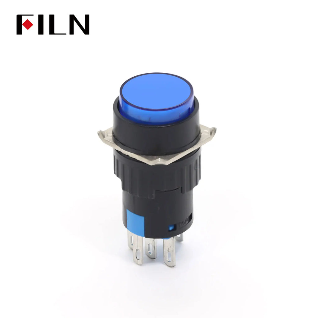 FILN 16mm 5-Unit LED Push Button Switch Momentary Latching Plastic Button 5pins Red Green Blue 12V 24V 220V Industrial Equipment