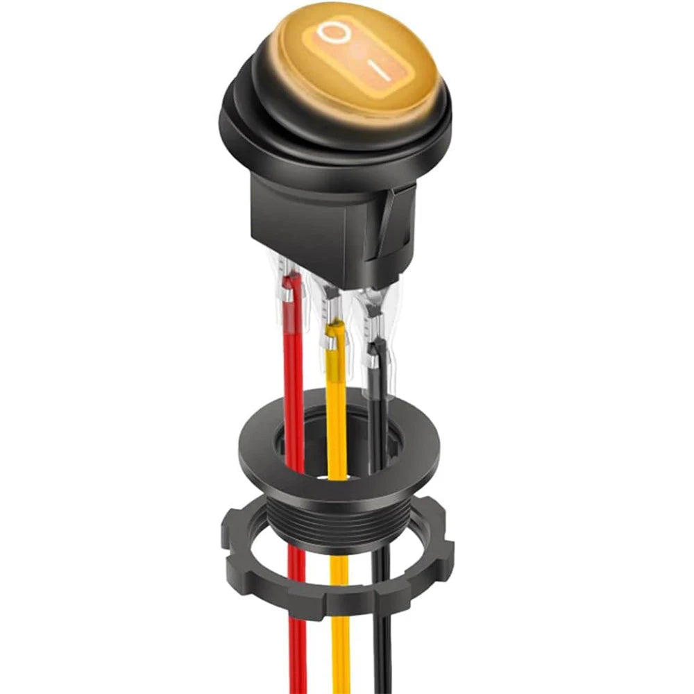 SPST 3 Pin Round Rocker Switch Toggle Switch 12V Waterproof Lighted LED On/Off Switch for Car Marine Toggle Switch