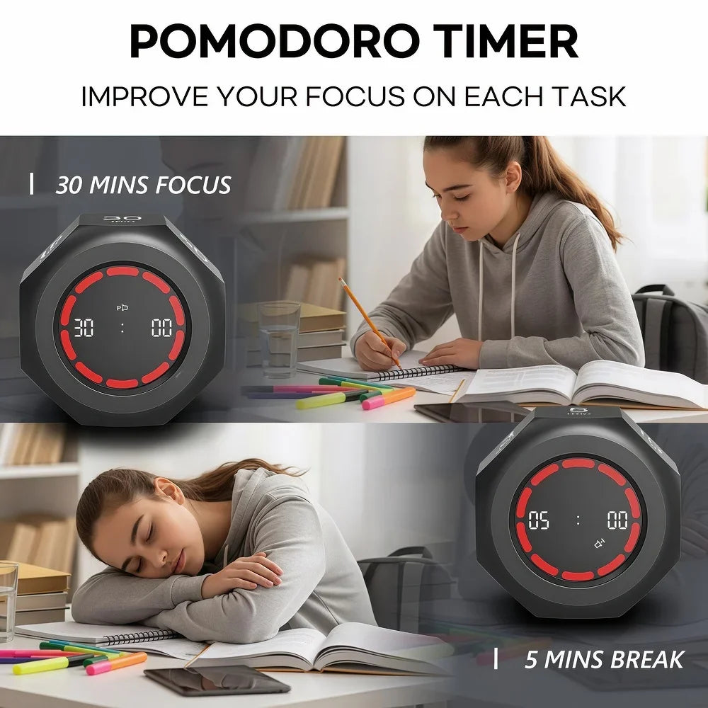 Visual Study Timer for Kids Focus Pomodoro Clock with Gravity Sensor Flip Mute Countdown Tool Homework Exam Time Management Gift
