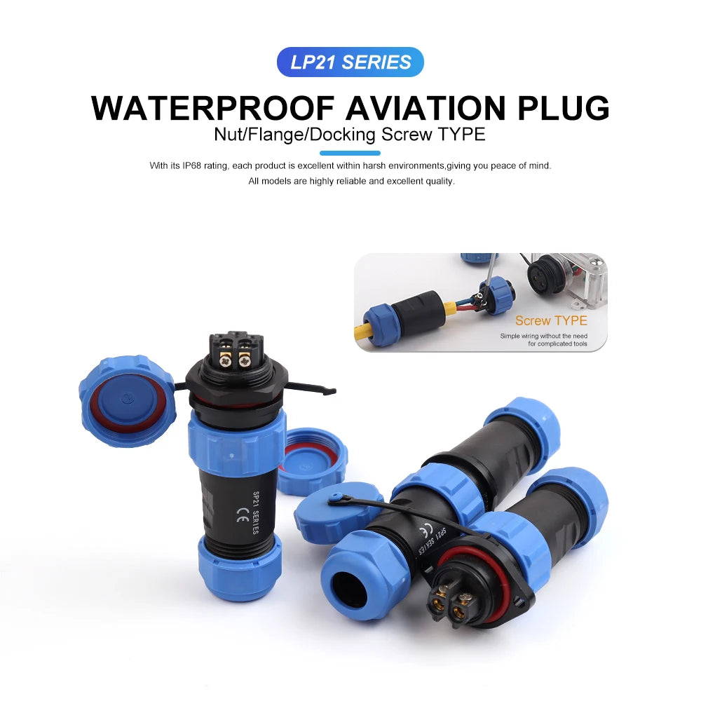 LP/SP21 Nut/Flange/Docking Waterproof Connector Welding Free 2/3/4/5/6/7 Pin IP68 Outdoor Female Plug Male Socket Screw Wiring