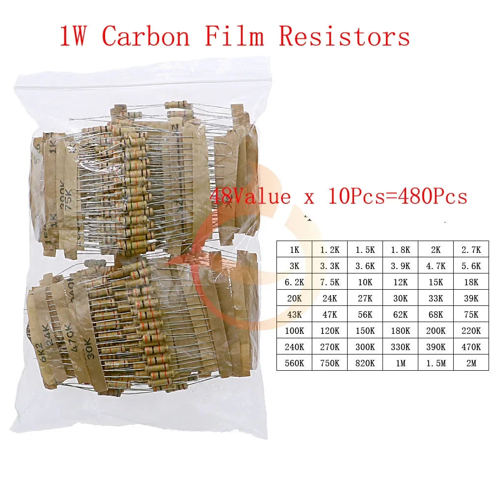 Carbon Film Resistors Assortment Kit set 1/8W 1/4W 1/2W 1W 2W 3W 5W 5% Electronic Components resistor package