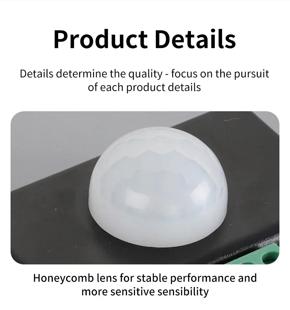 DC 12-24V PIR Motion Sensor Switch - Adjustable Delay Infrared Human Detection Ideal for LED Lights and Wardrobe Strip