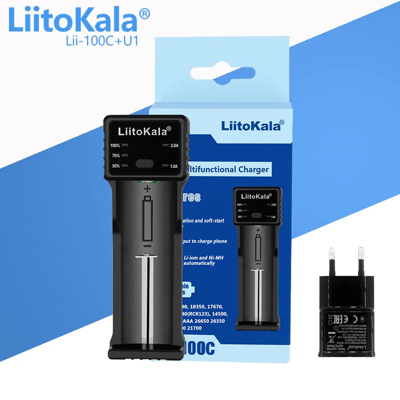 LiitoKala Lii-100C Lii-100 B Battery Charger For 18650 18350 26650 16340 RCR123 14500 3.7V 1.2V Ni-MH Ni-Cd 2A USB Smart Charger