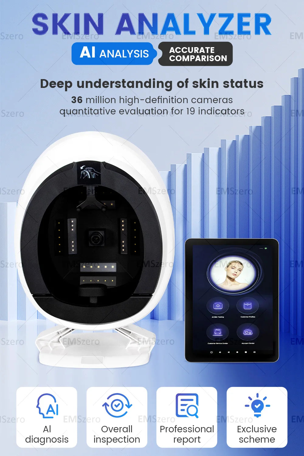 New 3D Facial Skin Analyzer Machine 15.6 inch Skin Analyzer Facial Machine 8 Light Spectrum Skin Analysis Scanner