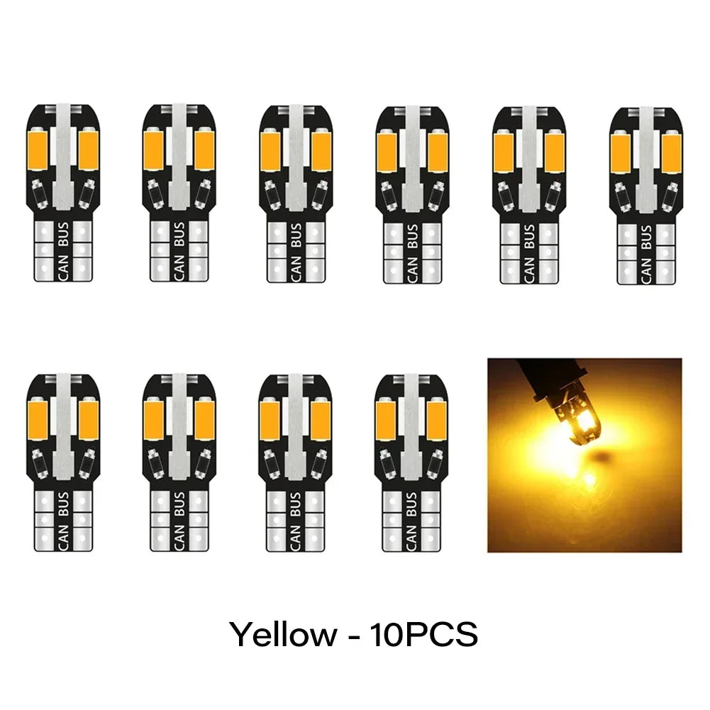 10PCS W5W T10 LED Bulbs Canbus 5730 8SMD 12V 6000K for Car Turn Signal Reading Brake Trunk Hood Width Clearance Lights