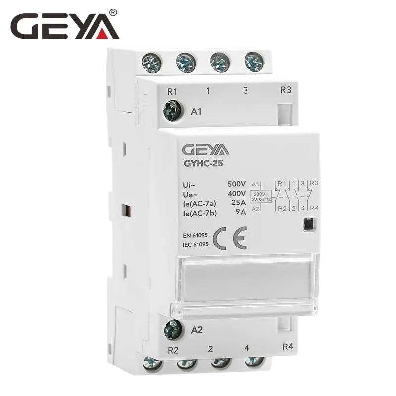 GEYA Din Rail Automatic Modular Household Contactor AC230V 4P 25A 4NO 2NO2NC 3NO1NC 50/60Hz