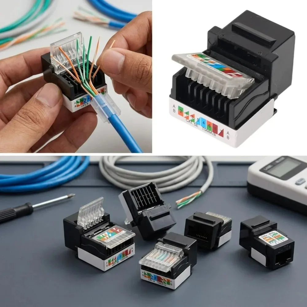For RJ45 Module Coupler Ethernet Module Female Jack Wall Adapter RJ45 Cat6/Cat5e Ethernet Keystone Jack No Punch-Down Tool-Less