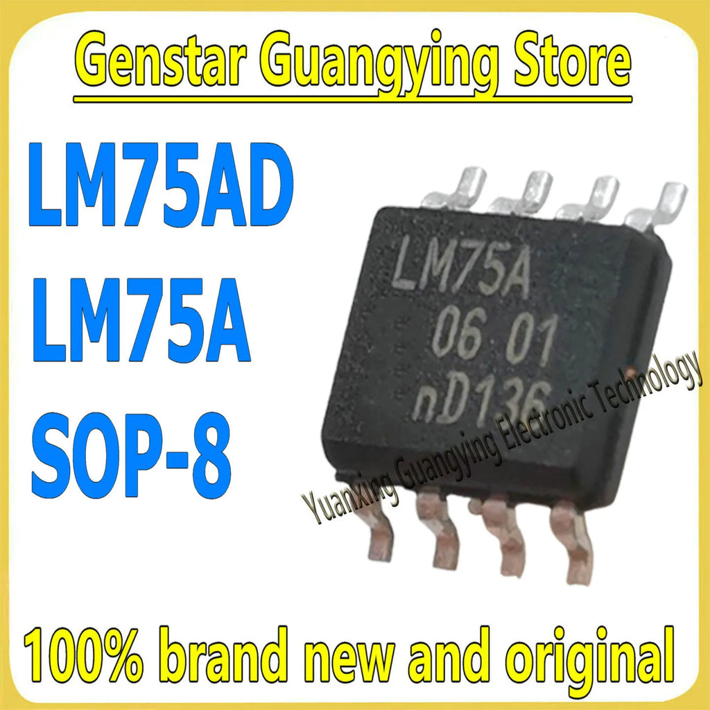 (5 pieces) LM75AD, LM75A, LM75 SOP-8 temperature sensors, surface-mount chips, 100% brand new