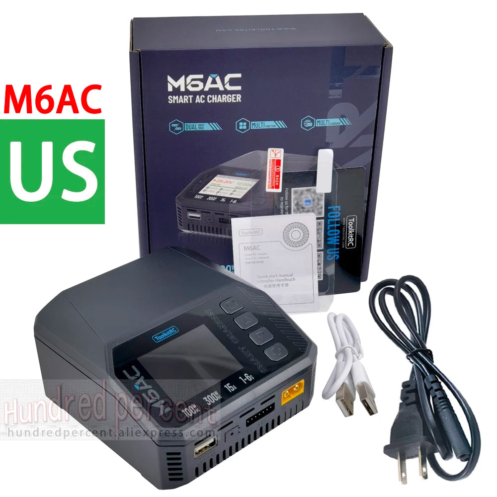 ToolkitRC M6AC Smart Lipo Battery Charger Discharger AC 120W DC300W MAX30A for 1-6S Battery FPV Model Spare Part LiHV LIFE LILON