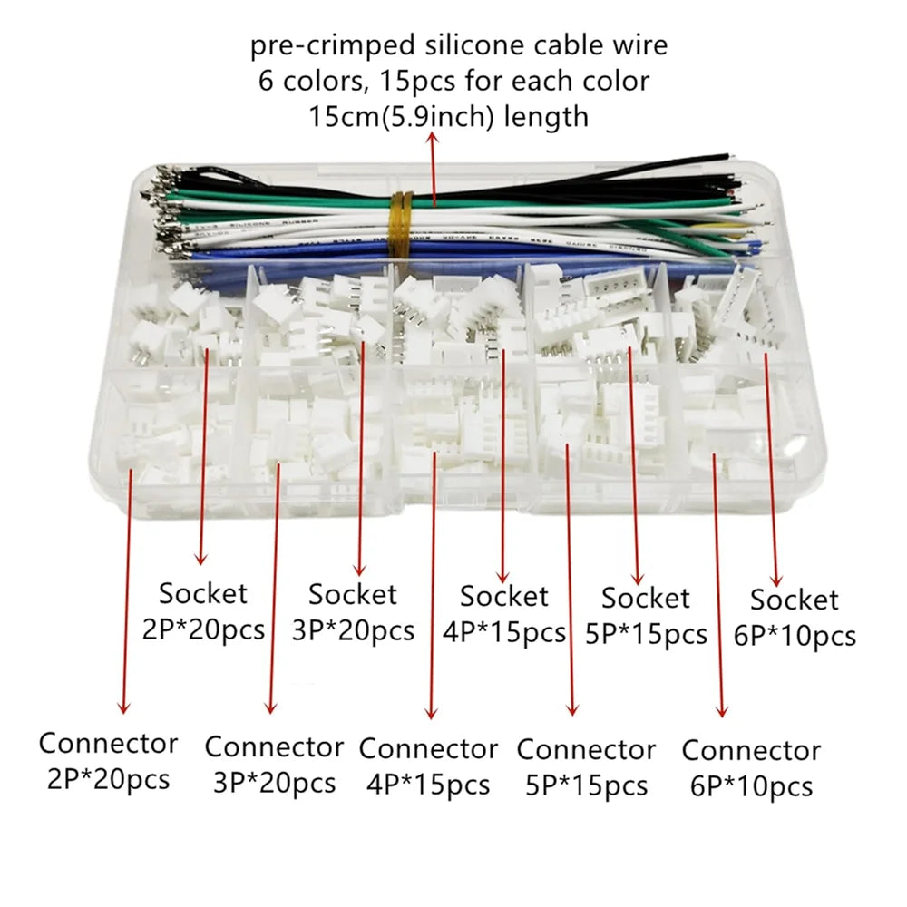 JST XH 2.54mm Connector Socket Kit with Pre-Crimped Silicone Wire 2/3/4/5/6 Pin Housing Adapter Cable Male Female Connector