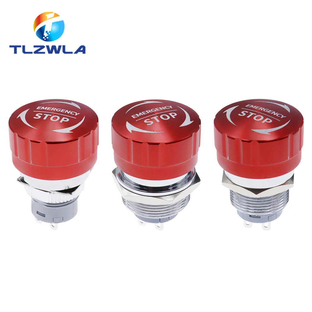 16/19/22mm Metal Emergency Stop Button Switch Stainless Steel Anti-slip Waterproof Mushroom Head Rotation Reset PTEN ﻿
