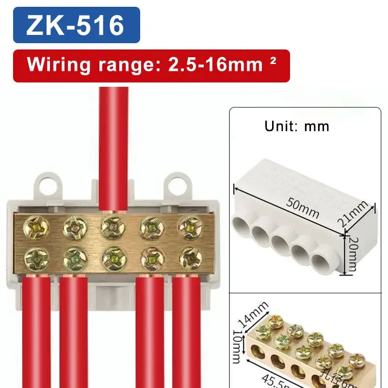 T‑Type Wire Connector ZK Terminal Splitter I-type Brass Clamp Electrical Wire Junction Box for Household Lighting Socket Wiring
