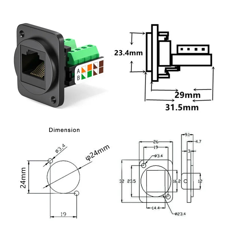 RJ45 Network Cable Connector CAT5E Panel Installation Module Shielded Solder-free Network Cable Extender Category 5 Panel Socket