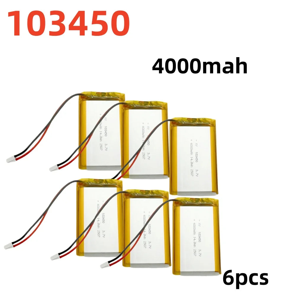 2.0-4.0AH 103450 Polymer Lithium Rechargeable Battery JST PH 2.0mm 2pin Plug for Camera GPS Navigator MP5 Bluetooth Headset