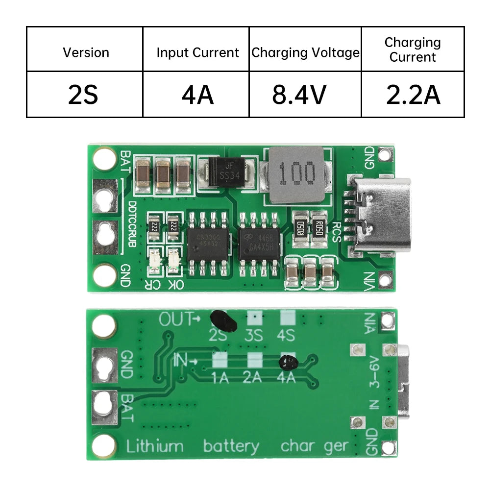 Type-C BMS 2S 3S 4S 1A 2A 4A 18650 Lithium Battery Charger Board Step-up Boost Module Li-Po Polymer Li-Ion Charger 8.4V 12.6V