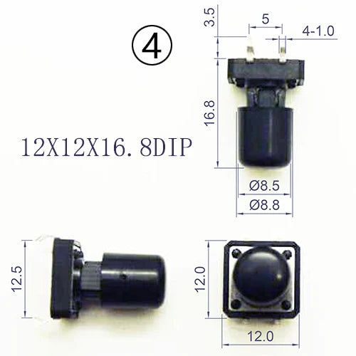 10 Sets Momentary Tactile Button 4PIN SMT/DIP 12X12mm H=9.8/9/16.8mm With Cap Tact Switch Push Button Switch Micro Key Button