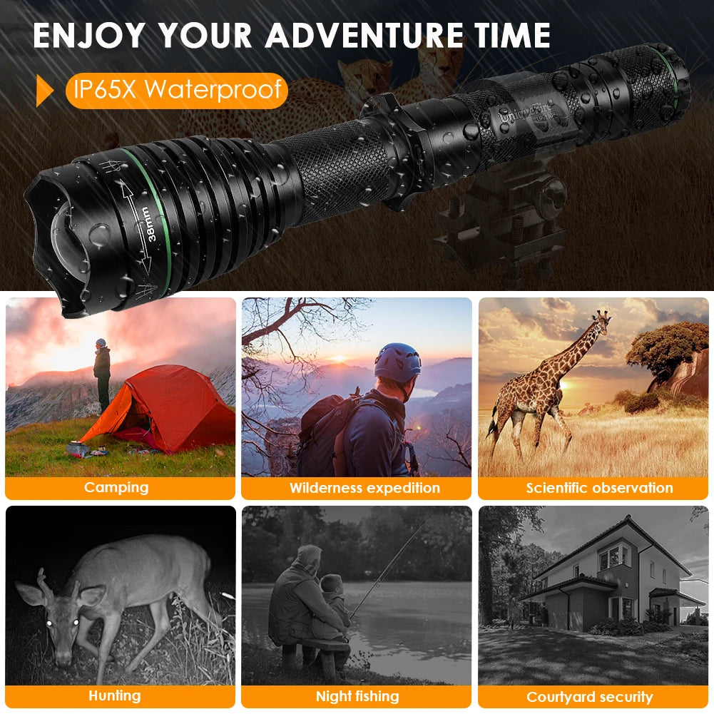 UniqueFire 1508 T38 T50 T67 T75 IR 850NM 5W LED Hunting Flashlight 3 Mode Zoom Night Vision Torch + Rat Tail Mount + USB Charger